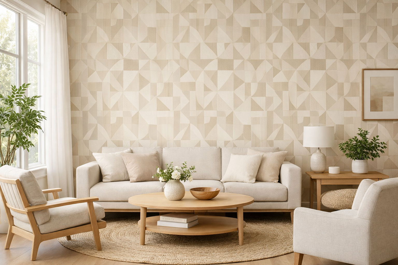 Professional wallpaper installation in modern living room